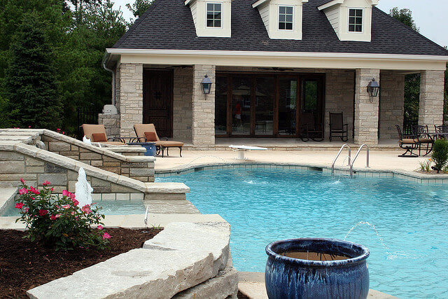 luxury backyard with pool and spa