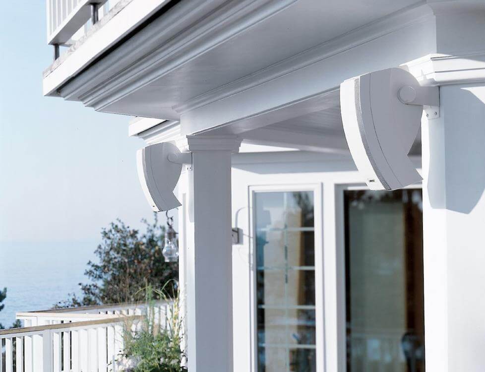 Outdoor-Speakers-Home-Audio-New-Construction-Home Outdoor speakers can be mounted, or nestled among outdoor landscaping in rock-styled outdoor speakers.
