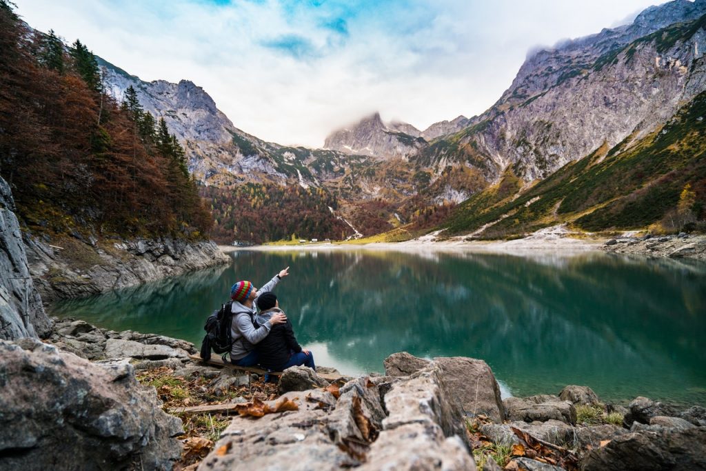 hiking and taking in the view of the water and mountains