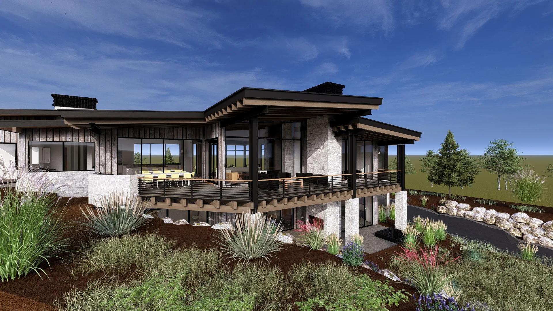 Side View of Reservoir View Custom Home in Tuhaye